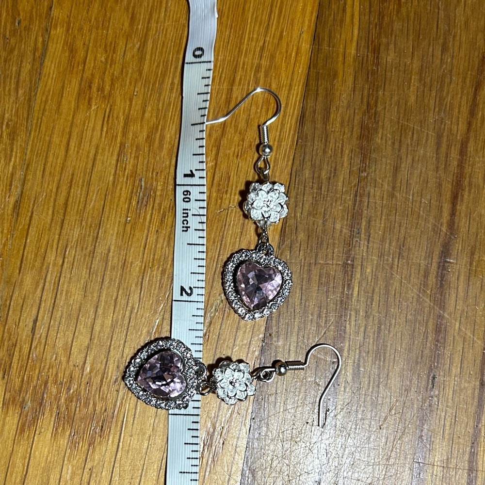 3/$25 Pink Heart Drop Earrings - Picture 3 of 4